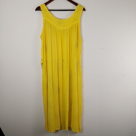 Sunflower Yellow Sleeveless Gauze Maxi Dress Free Size Floral Embroidered Sequin - Picture 8 of 13
